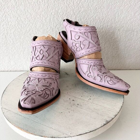 Lane Robin Mule Womens Purple Short Cowboy Boots 6.5 Western Mule Floral Leather - Picture 1 of 13